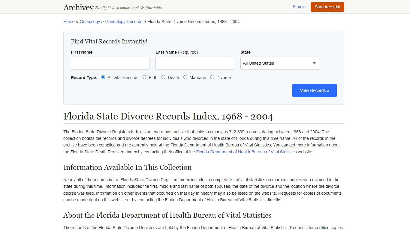 Florida State Divorce Records | Search Collections & Indexes - Archives.com